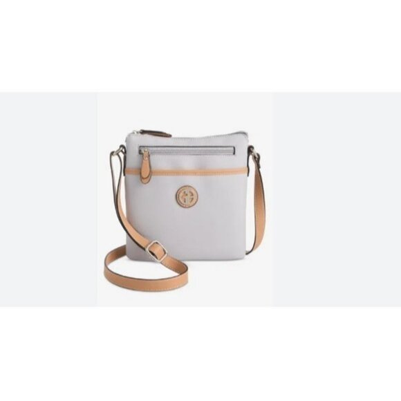 GIANI BERNINI Saffiano faux-leather North South women's crossbody bag -Gray/ Tan - Picture 1 of 6